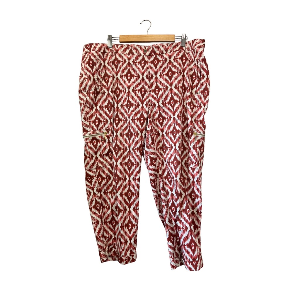 Chico's Cargo Pants Women 4 US 20 Red White Ikat Diamond Print Excellent Utility